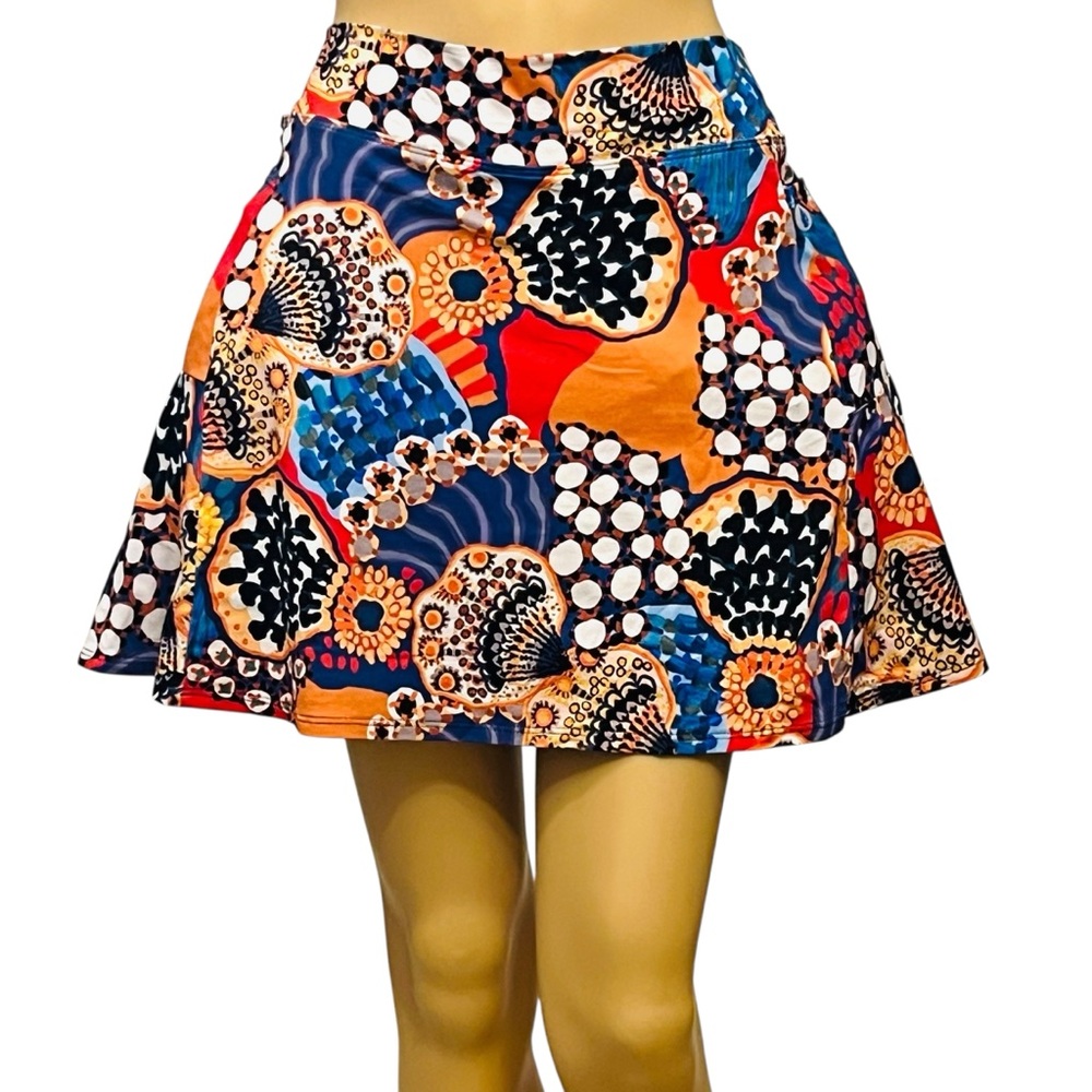 Dona Jo Activewear Skirt Skort Tropical Abstract Sz 2-L Inside/Pockets Pull On